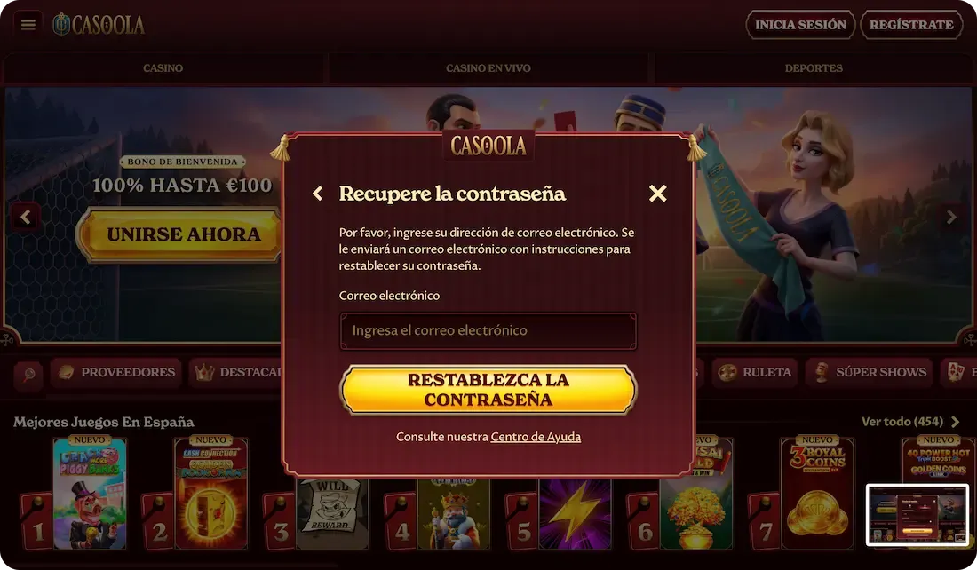 contraseña olvidada del casino casoola