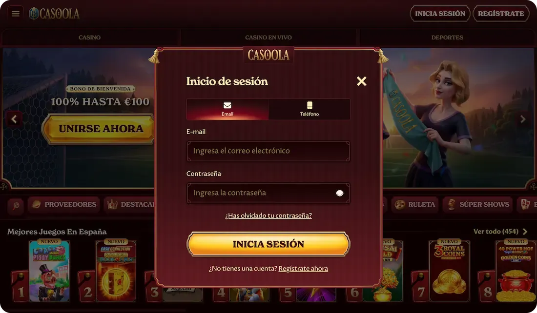 iniciar sesión en el casino casoola con correo electronico