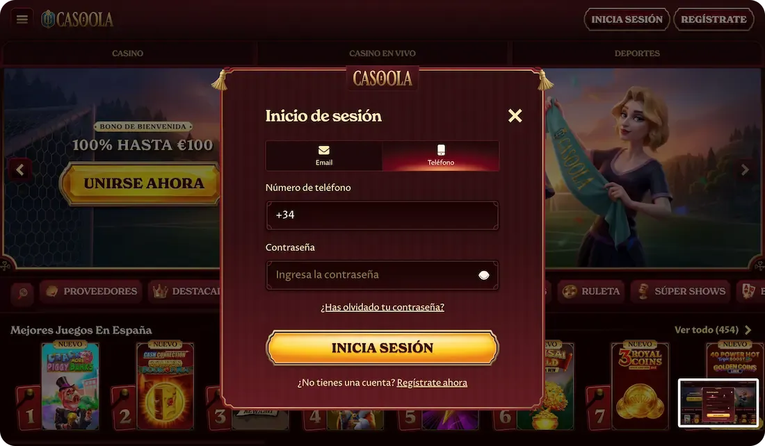 iniciar sesión en el casino casoola con numero de telefono